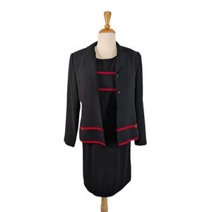 Studio 1 M 10 Black Red 2 pc Dress Suit Set Vintage Career Y2K